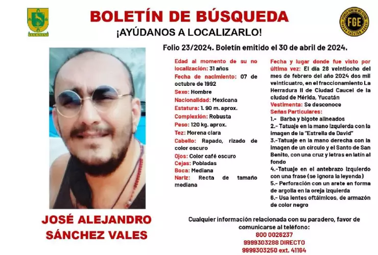 ¿Lo has visto_ Activan boletín de BÚSQUEDA por Jorge Sánchez en Yucatán