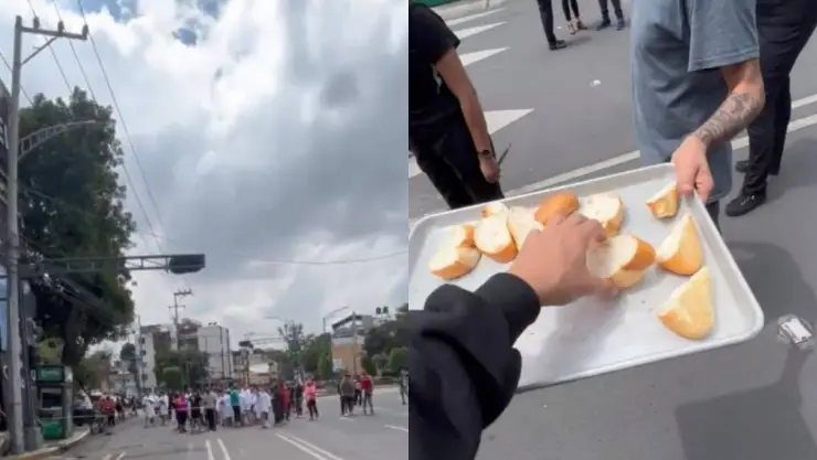 VIDEO Hombre reparte bolillos para el susto tras sismo