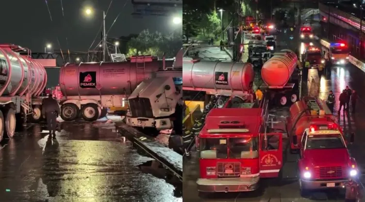 Vecinos temen nueva tragedia en la CDMX: pipa se estrella en el Circuito Interior y provoca derrame de diésel