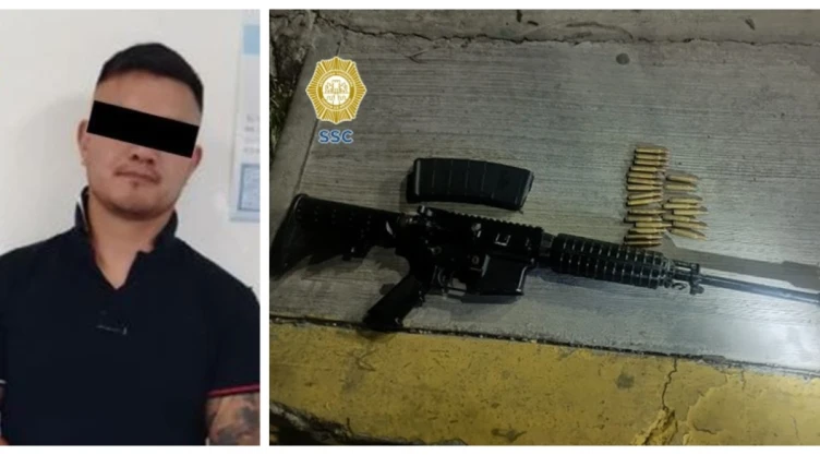 Sujeto es detenido en Iztapalapa por disparar al aire con un rifle semiautomático AR-15