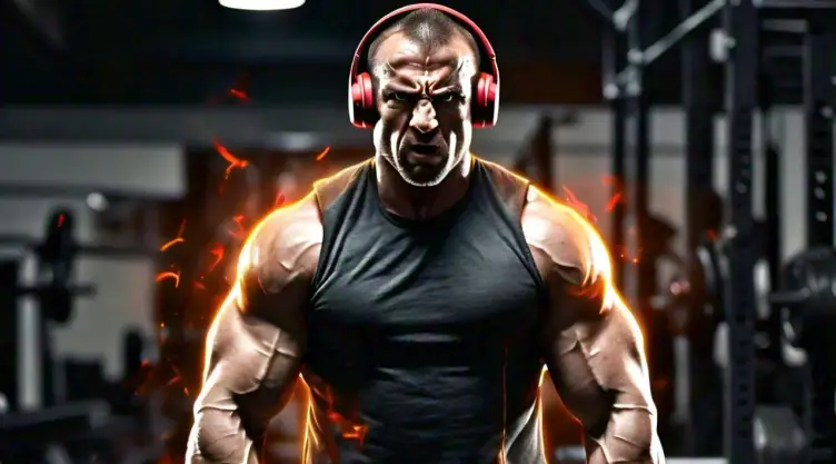 Hombre en el gimnasio escuchando música phonk