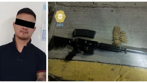 Sujeto es detenido en Iztapalapa por disparar al aire con un rifle semiautomático AR-15