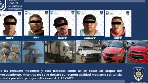 Detienen a cinco relacionados con robo de tractocamión con medicamentos.