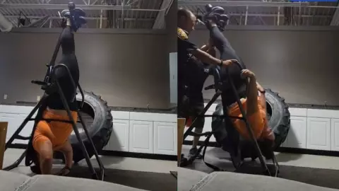 Mujer pide ayuda al 911 al quedar atorada en máquina del gym.jpg