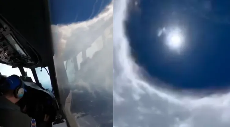 VIDEO: Avión entra al ojo del huracán “Erin” categoría 5 y capta el efecto estadio