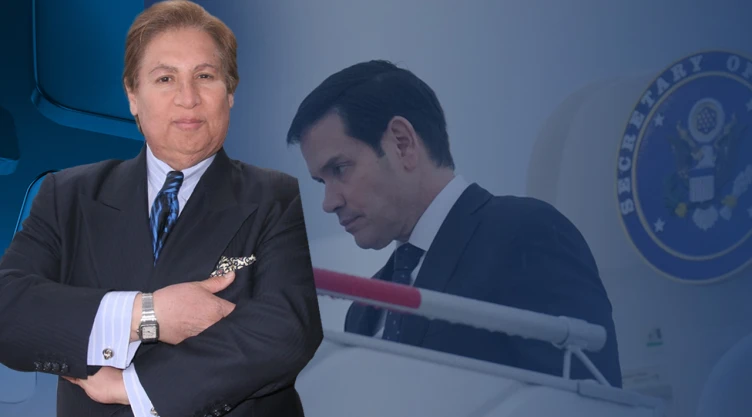 Foto del periodista Armando Guzmán y de marco Rubio, secretario de Estado de EU.