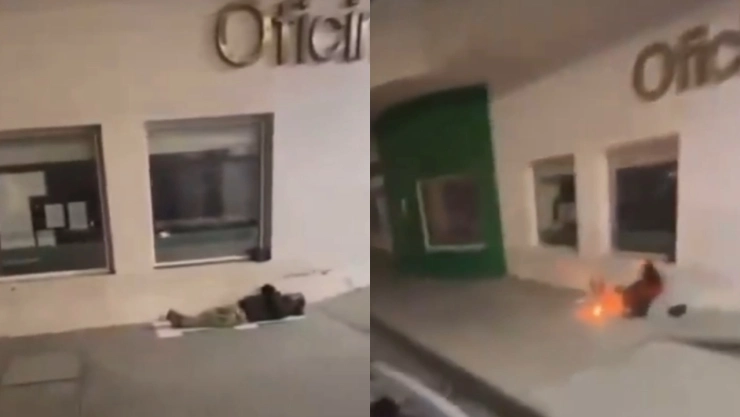 Video muestra como 2 mujeres le arrojan a un hombre en situación de calle un cohete