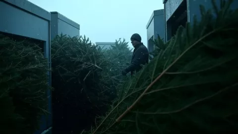 Árbol de navidad siendo reciclado.