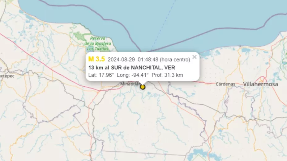 Sismo en Nanchital hoy 29 de agosto de 2024