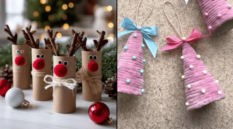 Aprovecha los rollos de papel de baño para hacer decoraciones de Navidad fácilmente.png