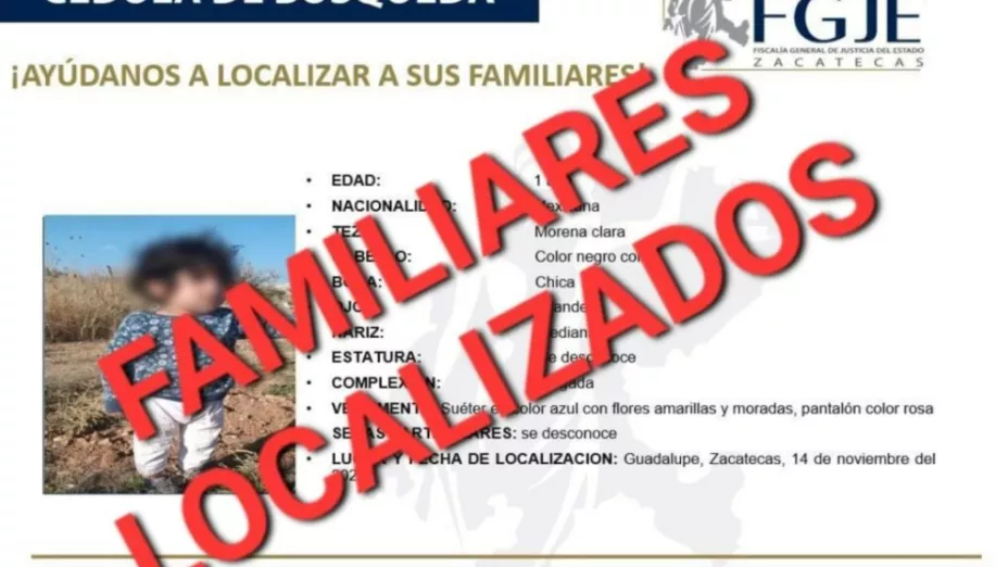 Encuentran a niña deambulando sola en Guadalupe, Zacatecas: Horas más tarde aparecieron sus padres
