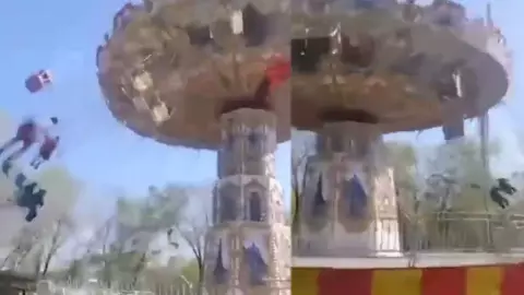 VIDEO Sillas locas colapsan en parque de diversiones con niños arriba