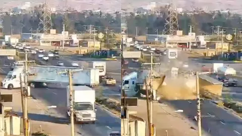 Momento exacto en el que un camión parte en dos a un tráiler en un accidente en Libramiento Norte en Irapuato (VIDEO)