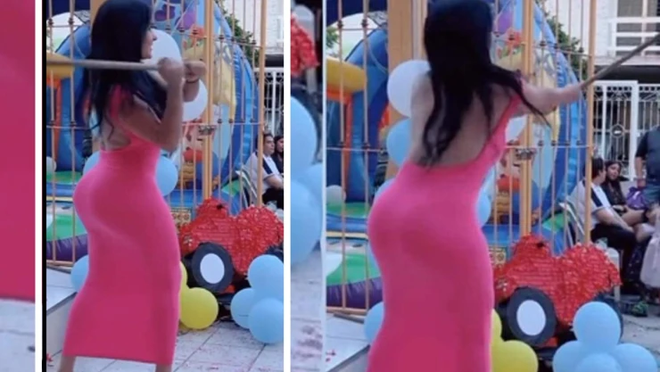 Mujer vestido rosa