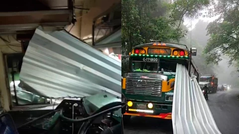 ¡Imágenes de escena de terror! Láminas salen disparadas y se incrustan en parabrisas de autobús