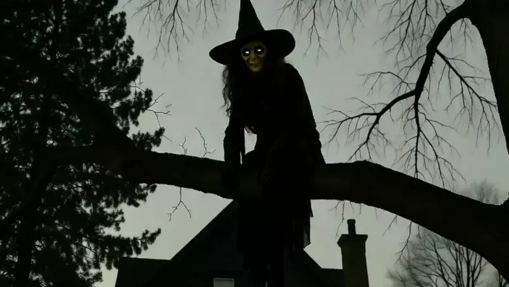 Bruja en el árbol de una casa