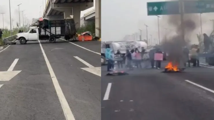 Vecinos de Tonanitla bloquean accesos del AIFA; exigen pago por terrenos
