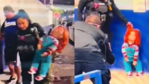 VIDEO Arrestan a ‘Chucky’ y su dueño en plaza central de Monclova al portar cuchillo y pedir dinero