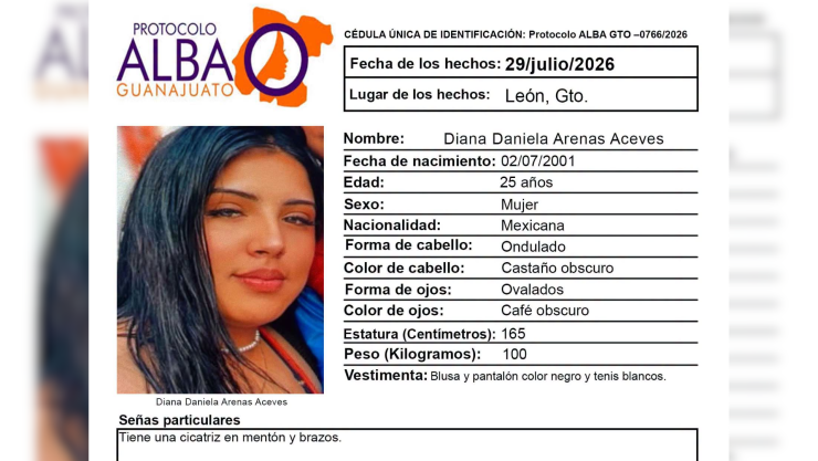 Activan protocolo ALBA buscan a Diana Daniela Arenas Aceves de León