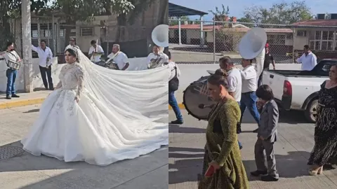 Novia acompañada por la banda en Mazatlán