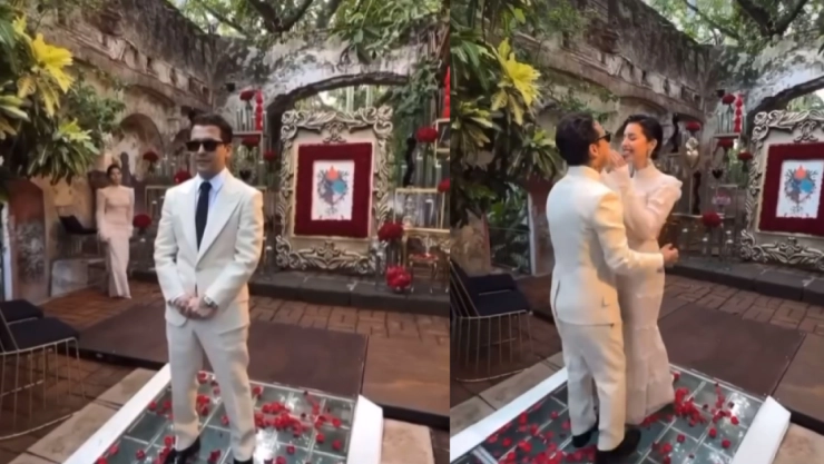 VIDEO: Reacción de Nodal al ver a Ángela Aguilar con vestido de novia