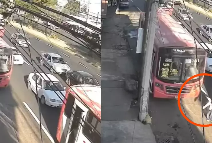 Mujer se salva de ser atropellada por un camión en plena avenida en Toluca, Estado de México (VIDEO)