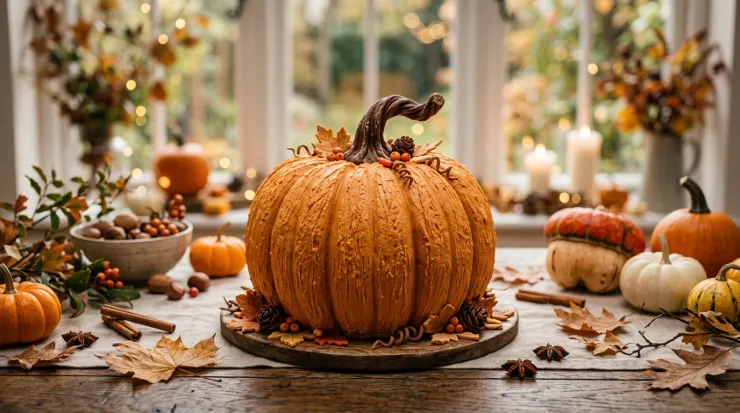 El pastel en forma de calabaza 3D