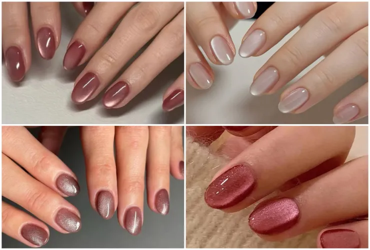 4 diseños de uñas con efecto velvet - almendradas cortas y aesthetic