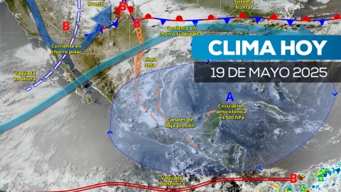 Mapa satelital de cómo estará el clima en México, 19 de mayo de 2025.