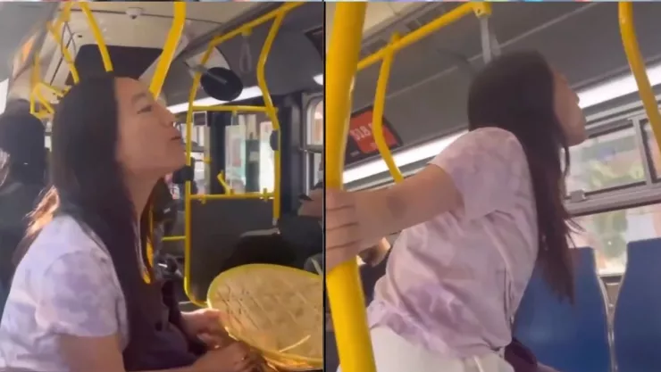 ¿Nahual? Captan a mujer ladrando a un hombre en un camión público (VIDEO)