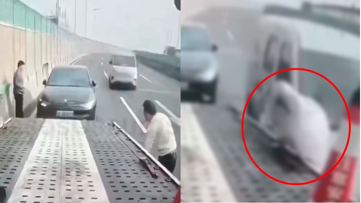 VIDEO | ¡Trágica imagen! Trabajador de grúa muere al ser atropellado y aplastado por una minivan