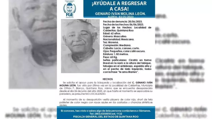 Buscan a Genaro Iván Molina León, desapareció en Chetumal