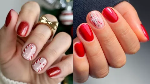 7 diseños solo con color rojo que puedes usar en uñas cortas.