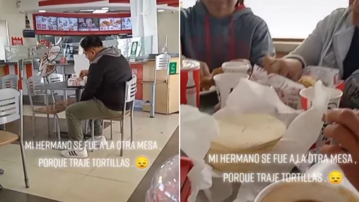 joven se cambia de mesa en restaurante porque familia llevo paquete de tortillas en el kfc.jpg