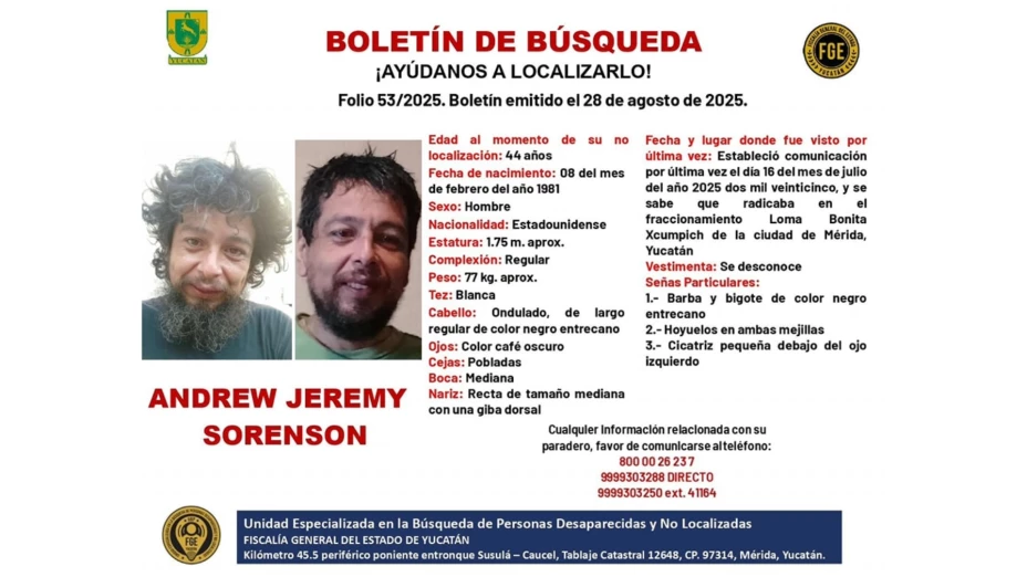 Desaparición de Andrew Jeremy pone en alerta a la Fiscalía de Yucatán