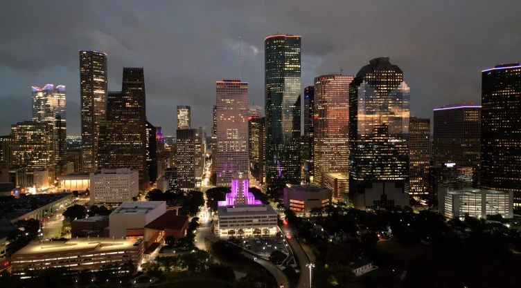 unavista nocturna de Houston, Texas.