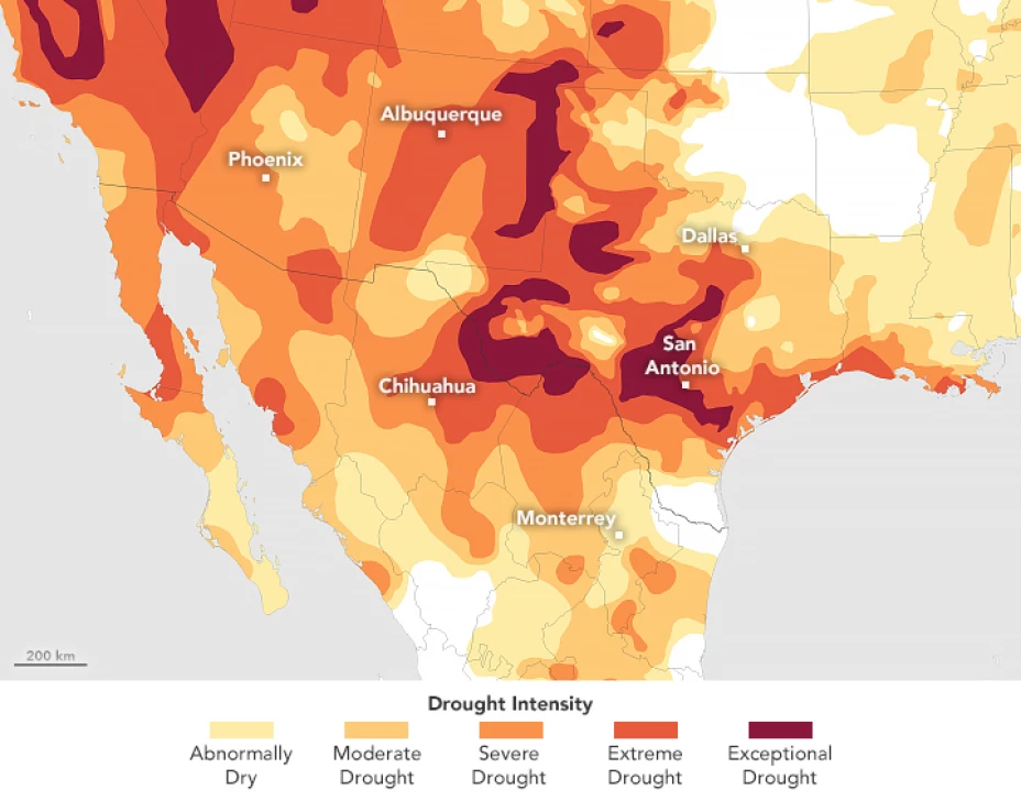 sequía extrema en méxico y estados unidos nasa