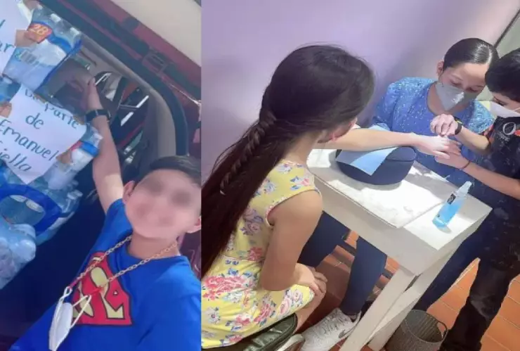 Niño hace uñas para recaudar agua para Nuevo León