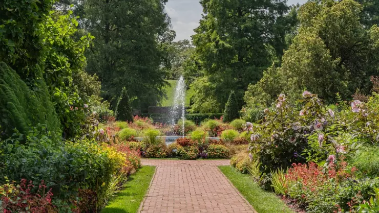 Longwood Gardens es un impresionante oasis de 1,077 acres (436 hectáreas) cerca de Filadelfia, famoso por sus exuberantes jardines, invernaderos deslumbrantes y espectáculos de fuentes.