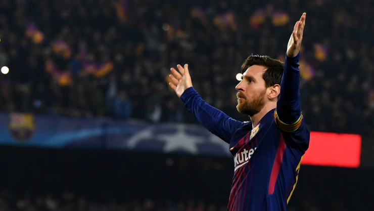 Lionel Messi festeja un gol con el Futbol Club Barcelona.