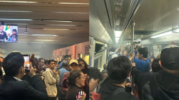 Vagones y tren de Línea 3 del Metro CDMX con humo.