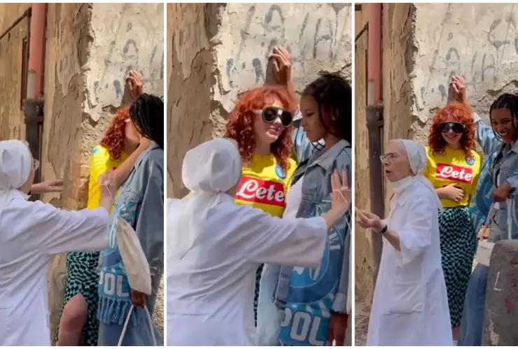 Monja separa a mujeres que se daban un beso en Italia.