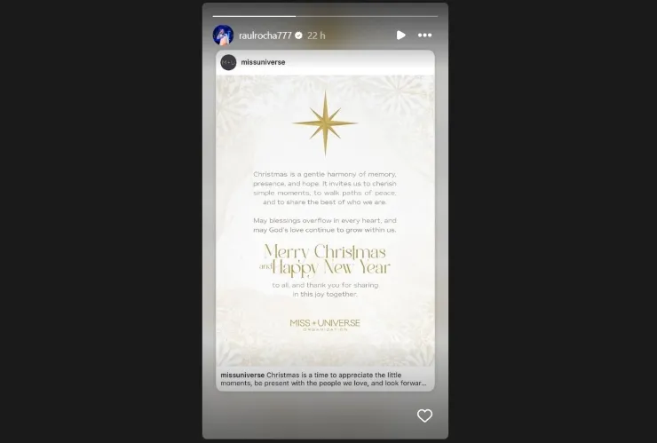 Raúl Rocha Cantú retoma texto de Miss Universo para desear feliz Navidad y Año Nuevo