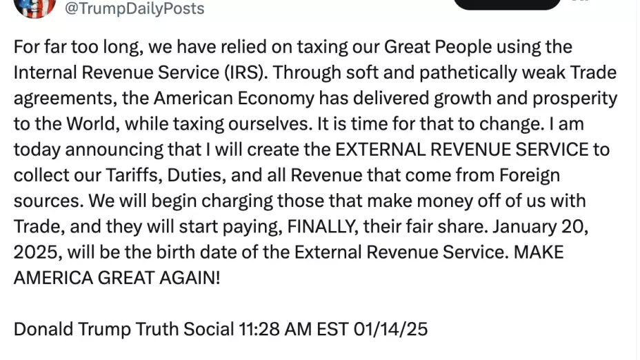 “Crearé el SERVICIO DE INGRESOS EXTERNOS”: Trump en Truth Social