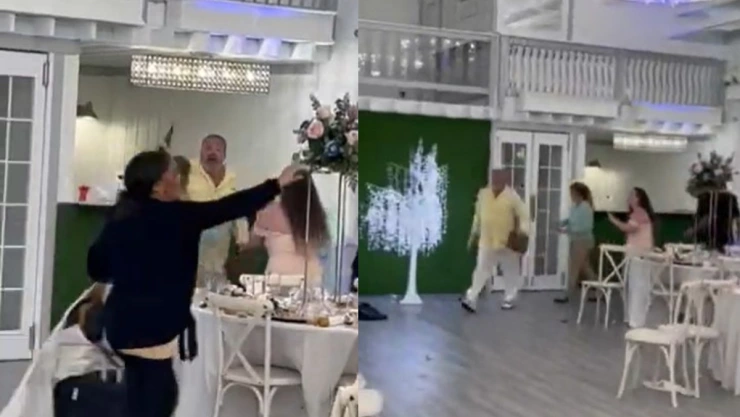 Hombre corre a invitados de boda.