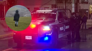 Patrulla de la policía de Zapopan e imagen de nniño caminando.
