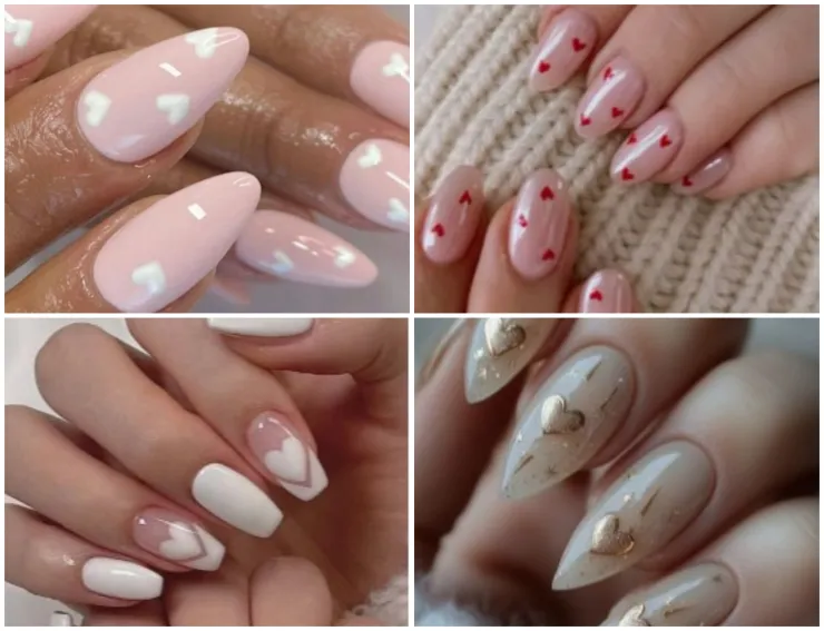 uñas blancas corazones diseños