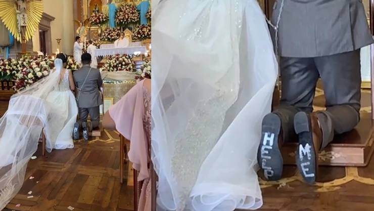 Novio pide ayuda durante boda.