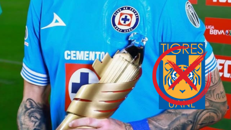 Jugador de Cruz Azul y escudo de Tigres