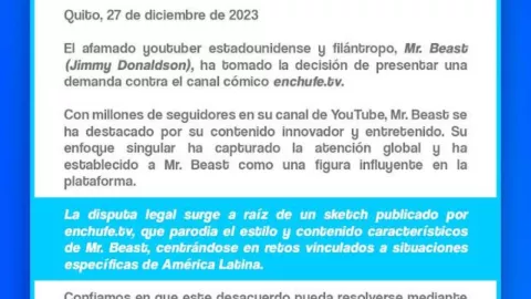 Enchufe TV lanzó un comunicado sobre la demanda de MrBeast